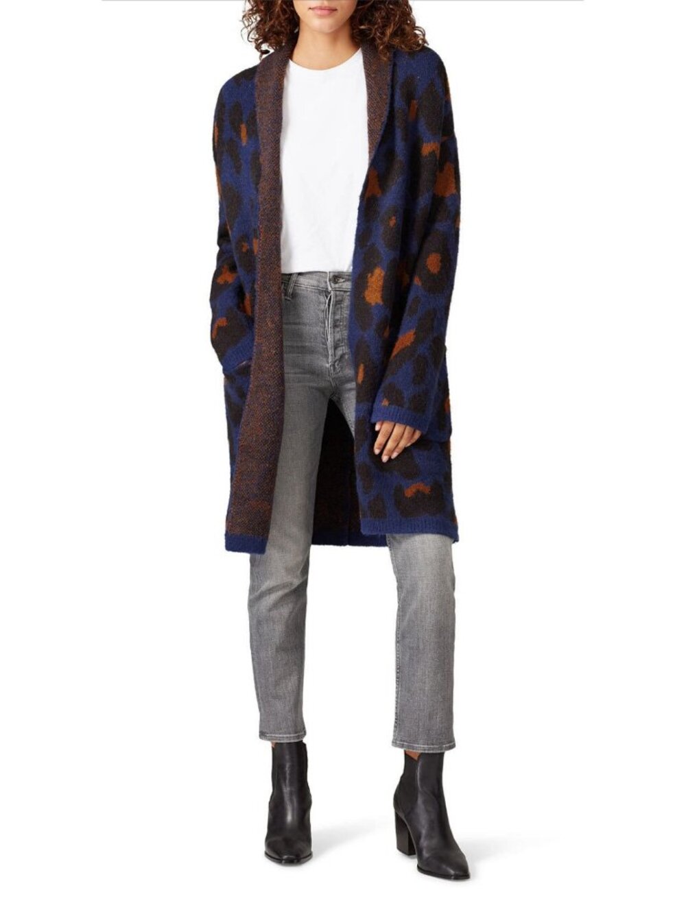 Joe's Jeans Blue Leopard Long Cardigan, Navy Black Rust, S